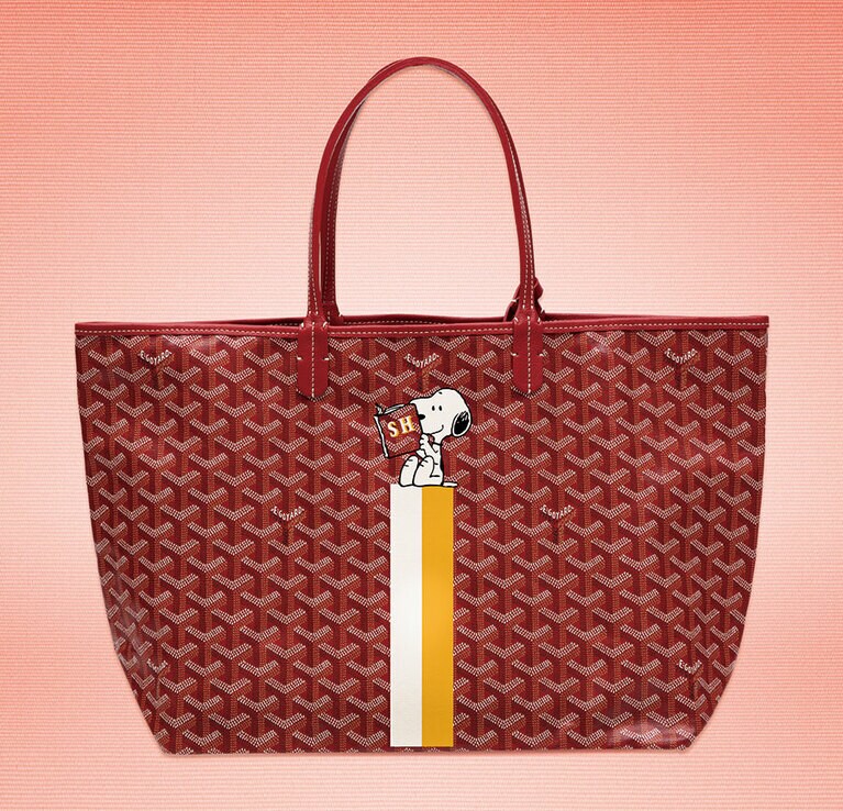 サンルイ トートバッグPMスペシャルカラー(赤) 165,000円、スヌーピー・マーカージュ 60,000円、イニシャルマーカージュ追加 19,000円。