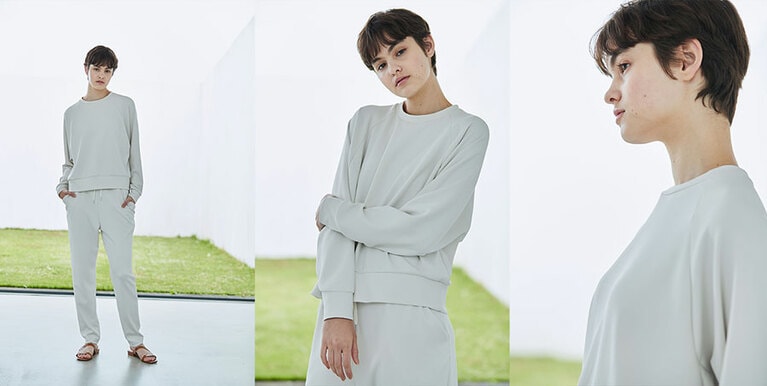 ラウンジニット ロングスリーブトップ 11,000円、ラウンジニット ロングパンツ 11,000円。