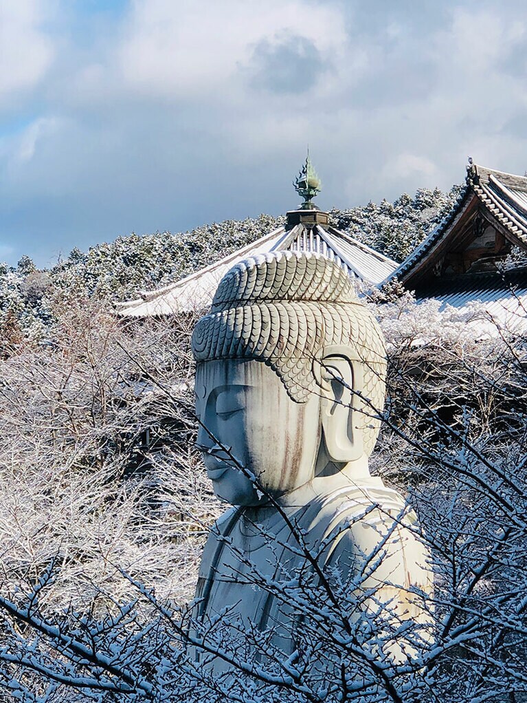 【奈良県】壷阪寺の雪大仏。