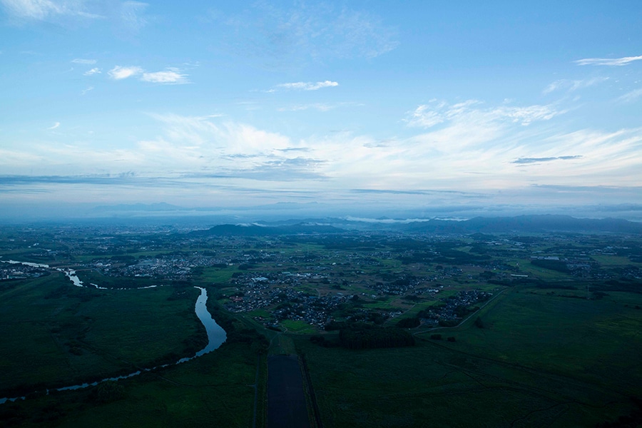 熱気球から見た、広大な渡良瀬遊水地の眺め。Photo: Miyuki Unno