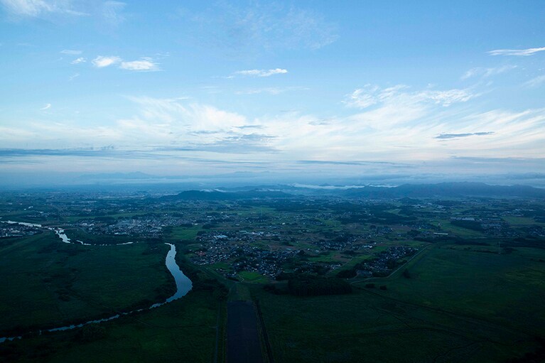 熱気球から見た、広大な渡良瀬遊水地の眺め。Photo: Miyuki Unno