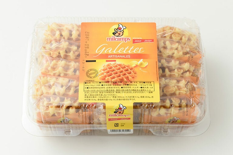 ミルキャンプ ベルギーバターワッフル 1,038円(2枚入り14袋、税込)。