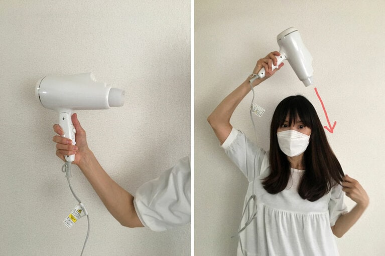 左側はすべての箇所に難なく、上から風を当てられました。