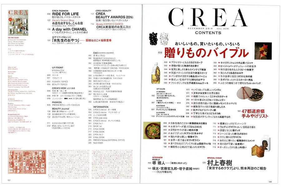 2016年12月号目次。
