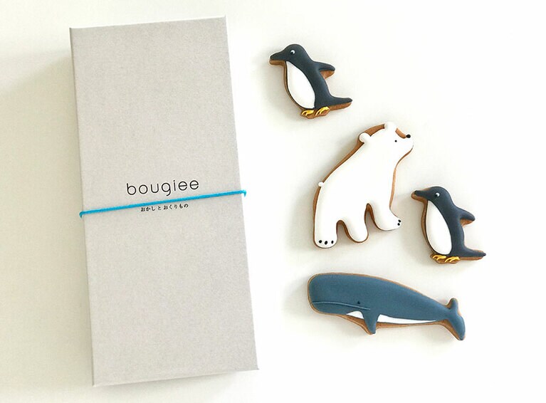 おかしとおくりものbougiee(ブジー)の「動物セット(シロクマ・ペンギン・クジラ)」1,350円(税込・送料別)。