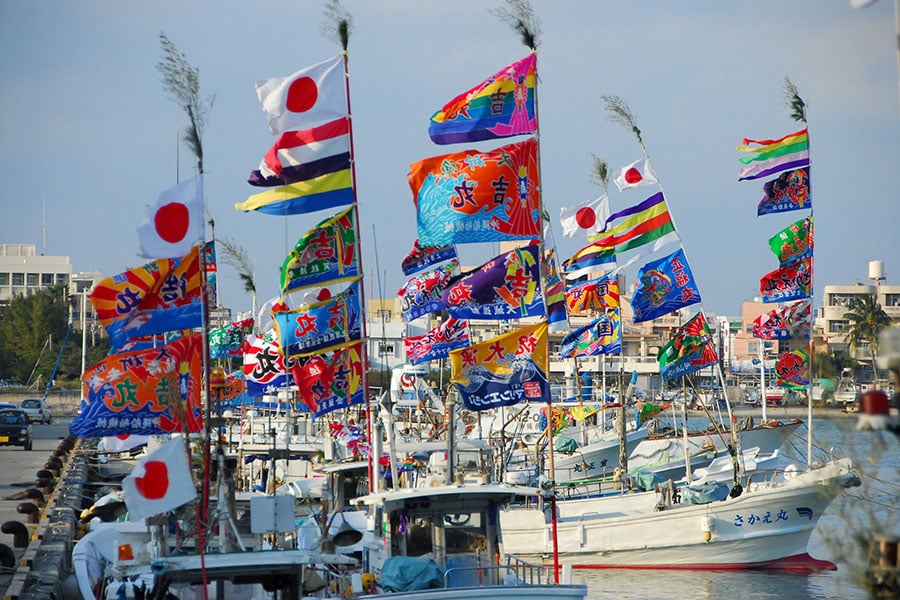 旧正月の大漁旗。©沖縄観光コンベンションビューロー