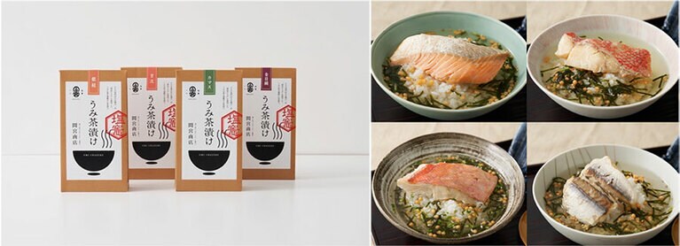 間宮商店のうみ茶漬け（銀鮭・吉次・金目鯛・カマス）。