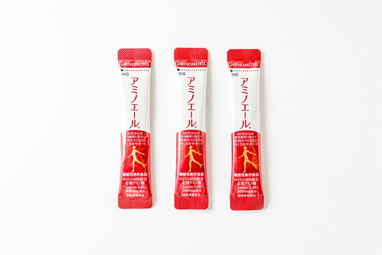 こちらは西崎先生が高齢者の筋肉維持にすすめている「アミエノール」／味の素。BCAAのロイシンが40％含まれる。