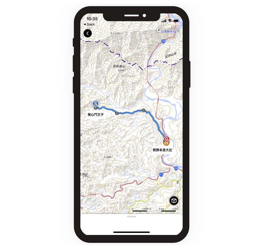 登山地図GPSアプリ・YAMAPのマップ画面。