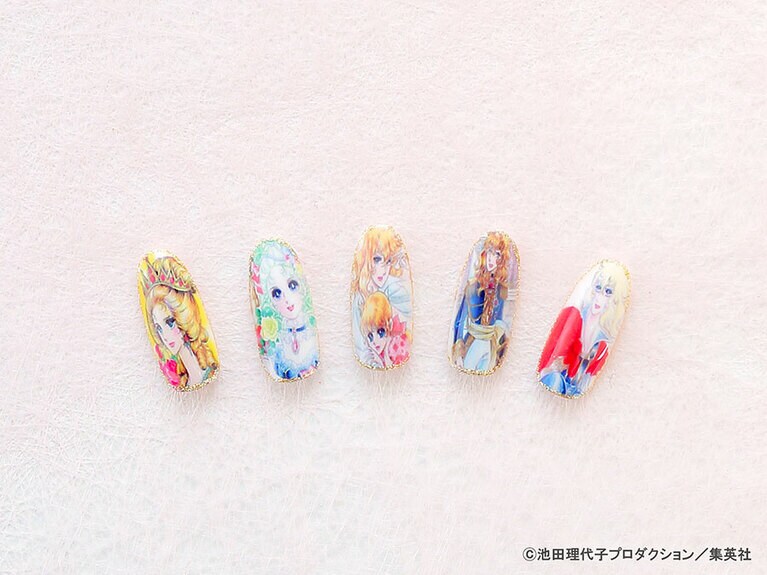 『ベルばら』のメインキャラクターをデザインしたネイルのイメージ。