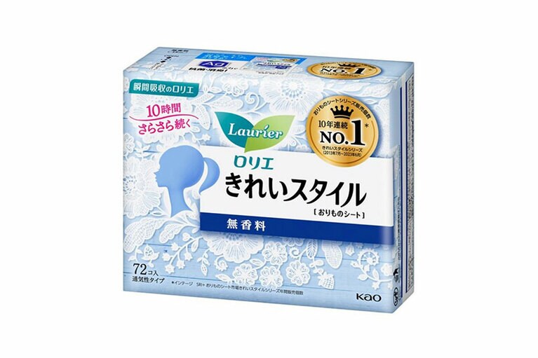 花王 ロリエ きれいスタイル 無香料 72個入り 352円（編集部調べ）。