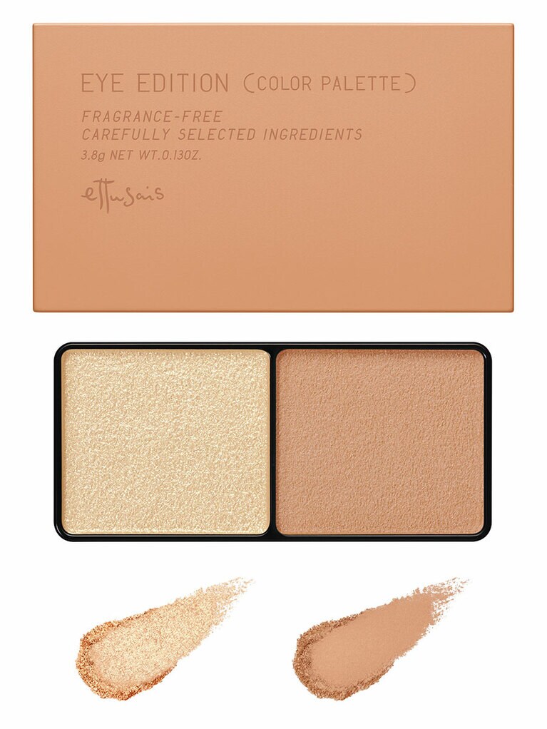 【プチプラコスメ・ザ・ベスト2021〈2〉エテュセ アイエディション(カラーパレット)】ツヤとマットの質感の違う2色セットアイシャドウ。スクワラン、ホホバ油などのトリートメント成分も配合。現在1番人気の07番。左のシルクカラーには、偏光パール、大粒ゴールドパール、さらに高輝度なガラスパールがミックスされて配合されていて、肌なじみはいいけど地味過ぎず、適度なキラキラを楽しめる色。右のマットカラーは、目元が明るくなるお洒落なアプリコット。アイエディション(カラーパレット) 07 アプリコットベージュ 1,540円／エテュセ