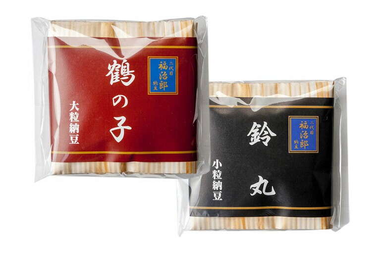 鶴の子 550円、鈴丸 280円 各30g／高級納豆専門店 二代目福治郎
