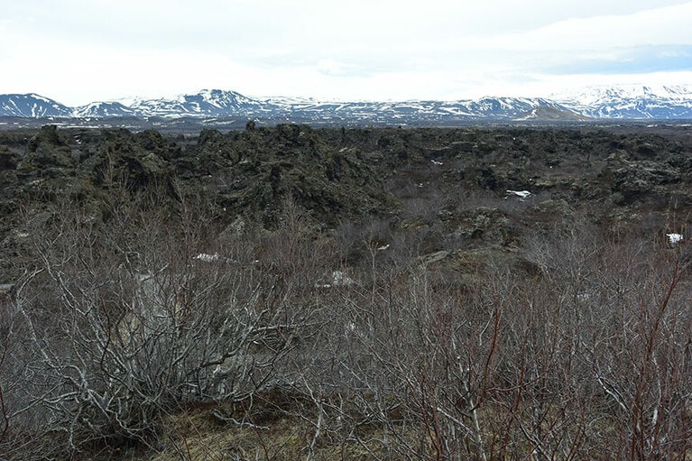 溶岩が生み出した黒々とした奇岩群は、悪魔の墓場にふさわしいかも。