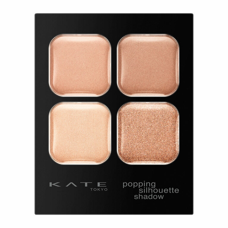 BE-1と共に人気の高いOR-1 アプリコットポップ。BE-1より4色それぞれに赤味が強く、塗ると明るい目もとに仕上がる点が大人気。上段左の色は、塗るとややピンク感もあるベージュで、右はオレンジベージュ。下段は、2色とも黄味系のきらめきが美しいホワイト寄りのベージュと、コッパーベースのラメカラー。