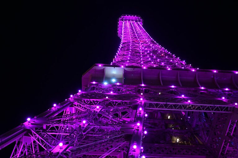 実際のエッフェル塔の2分の1のサイズだとか。エレベーターで展望台へも登れます。