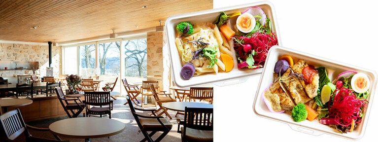 ファームや地産の食材を使用したランチやドリンクが味わえるレストラン。併設するショップでは紗栄子さんのこだわりがつまったオリジナルアイテムの販売も行っている。