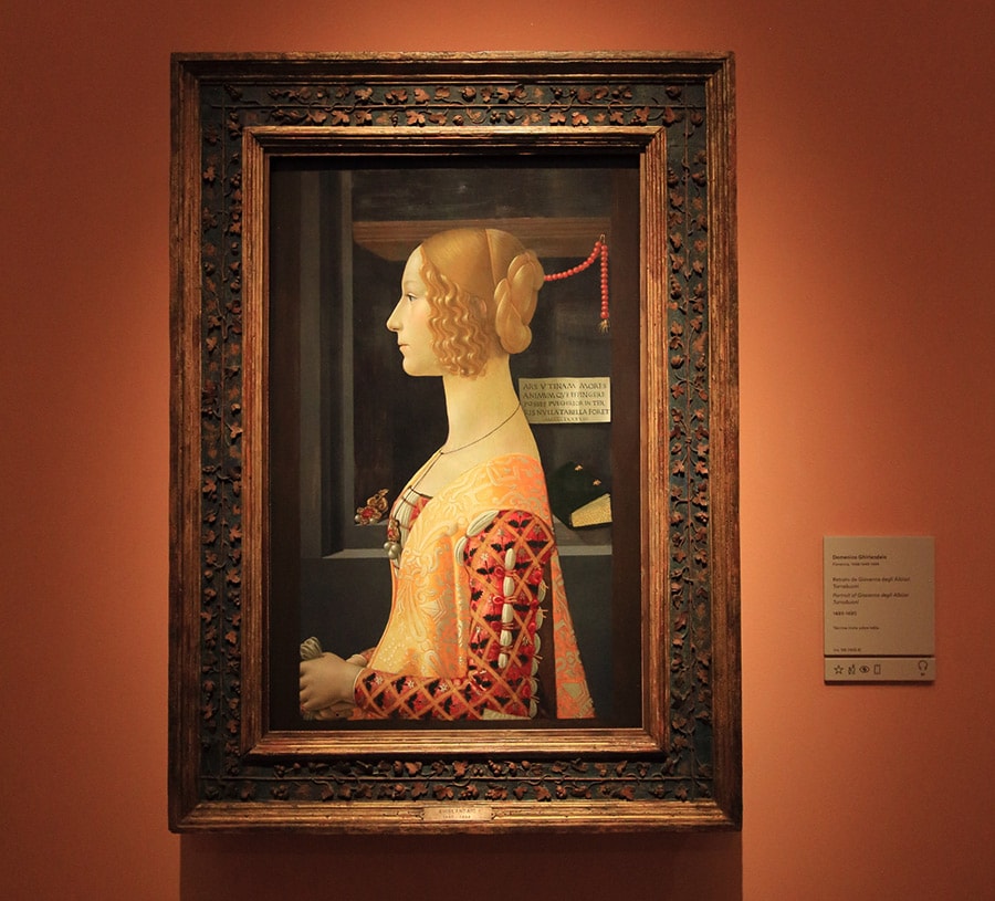 イタリアのドメニコ・ギルランダイオが1480～90年に描いた「ジョヴァンナ・トルナブオーニの肖像」。写実的な表現が特徴だ。