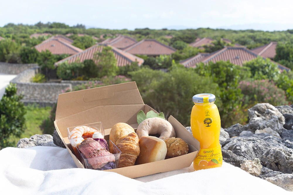 
島を見わたしながら見晴台で味わう朝食ボックスも美味。
