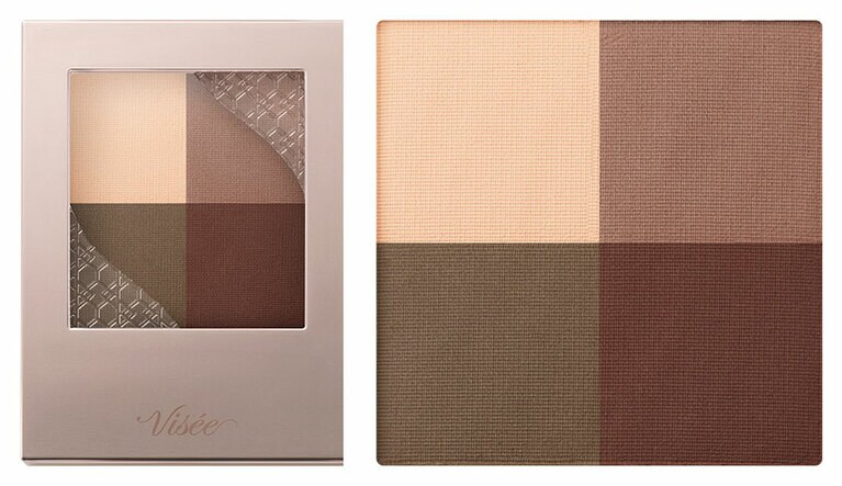 マットだけど透け感のあるシアーな発色の4色セット。一番人気はヴィセの新ミューズであるTWICEのツウィがCMで使用している、彫り深目元が作れるブラウン系。ヴィセ　ニュアンス マット クリエイター BR-3 チェスナットブラウン 1,320円(編集部調べ)／コーセー