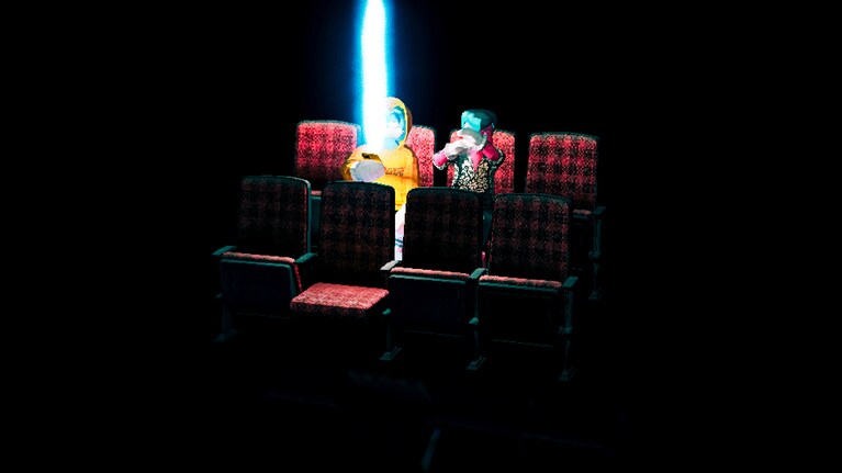 幕前マナー映像「映画鑑賞中御法度講座」より。