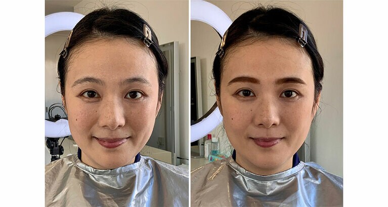 骨格補正メイクのビフォー・アフターです（写真は池田先生ご提供）。