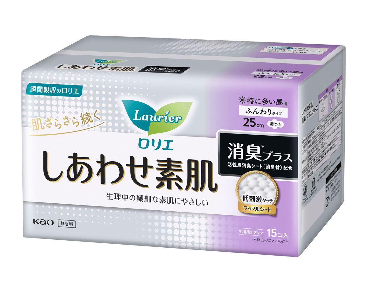 ロリエ しあわせ素肌 消臭プラス 特に多い昼用25cm 羽つき 15個 360円(医薬部外品・編集部調べ)/花王