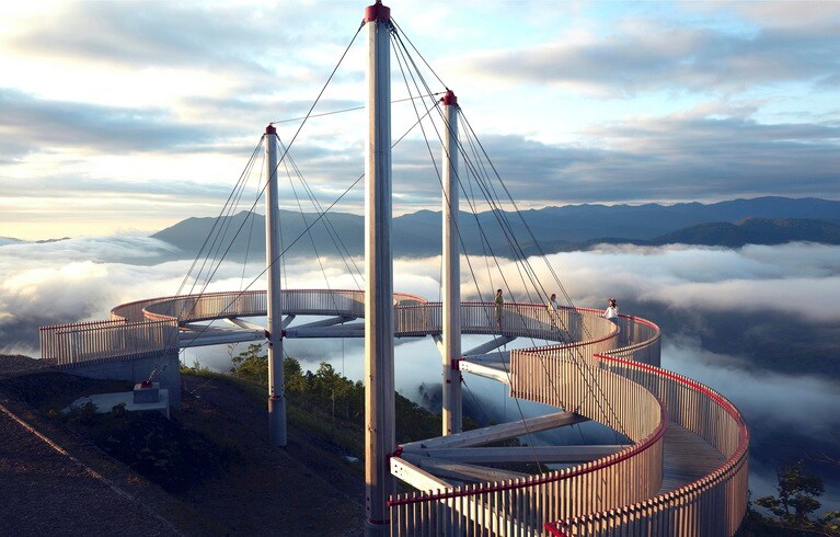 雲の形をした吊橋のような展望スポット「Cloud Walk（クラウドウォーク）」。
