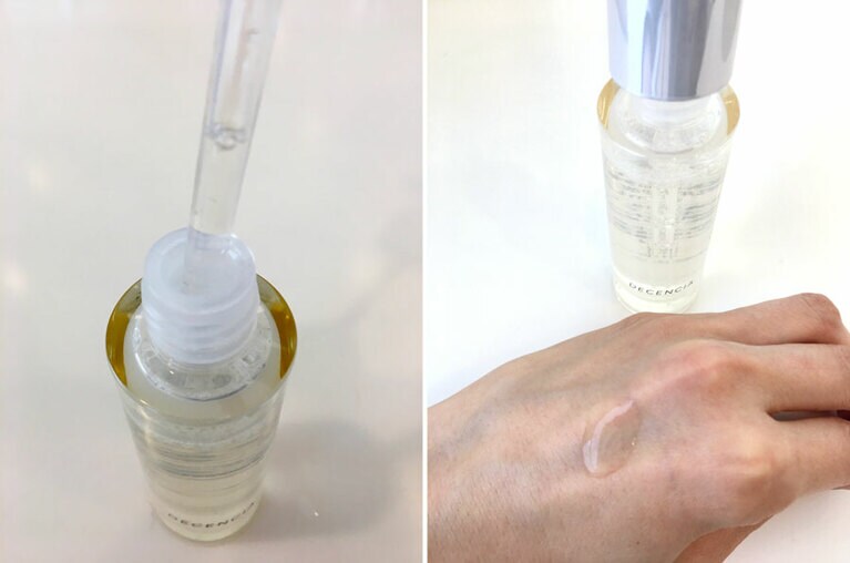 スポイトで100円玉1個分を取る。オイル状なのでとろみがあります。