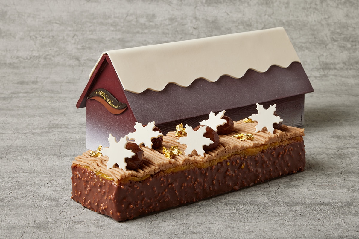 新作「チョコレート シトラス チェスナッツケーキ」 （限定20台）32,000円。28cm×8cm （ケーキ部分）、31cm×14cm（ロングハウス部分）。