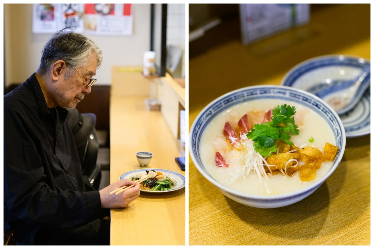 「『杏杏』のやさしい味が好き」と松本さん。老鶏のスープでじっくり煮込んだお粥は絶品。