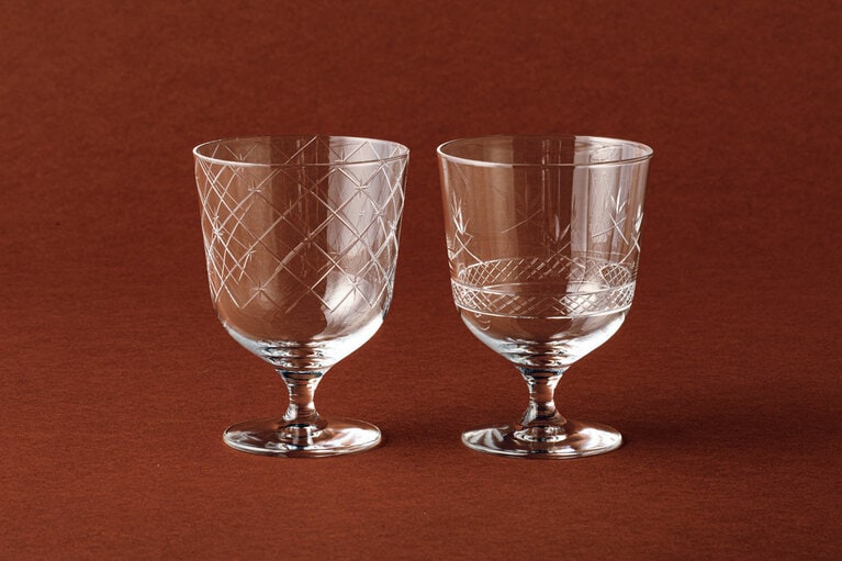 ラージステムグラス レイヤー、セレモニー φ8.4×H11.5cm 各8,800円／好日用品店