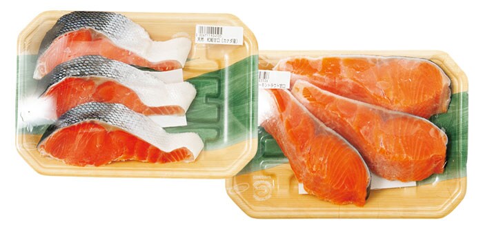 お値打ちセット 天然 紅鮭甘口 カナダ産3切れ、骨取りサーモントラウト3切れ 3,500円／塩干の太助