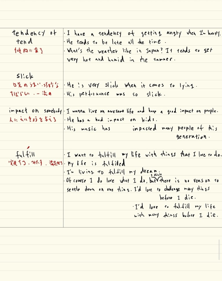 與さんが作成した英単語ノート（與さん提供）