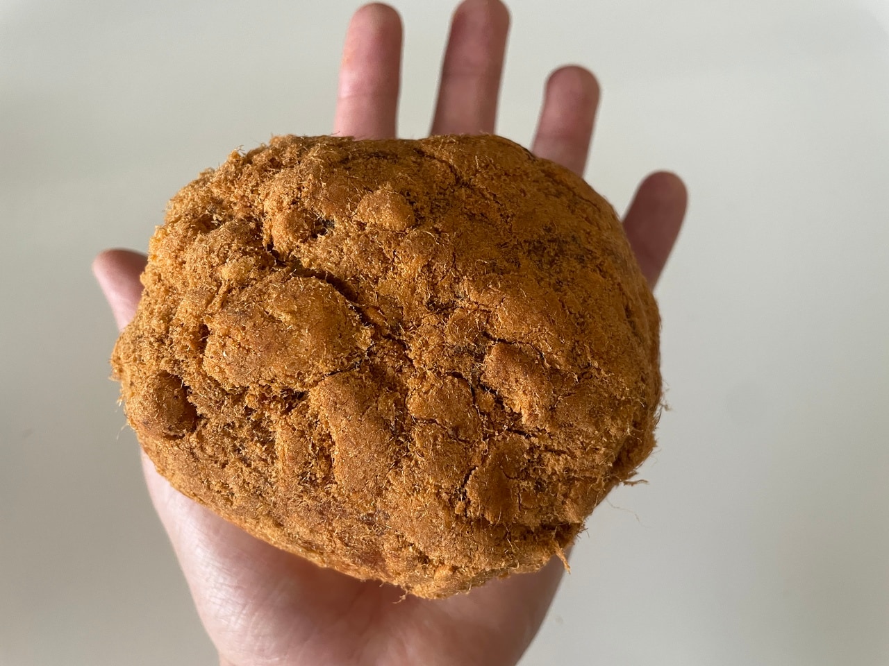 食べるときには要注意! 肉デンブがたっぷりすぎて周りにこぼれたり、口の周りが粉まみれになったりすのでナプキン必須です。
