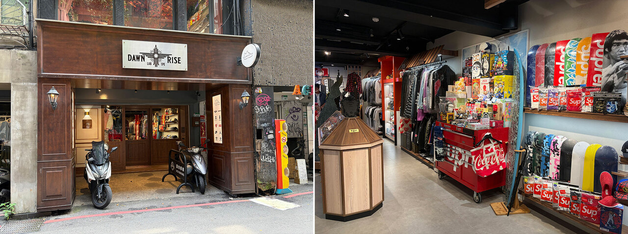 2階建ての店内には、ストリート系ウェアを中心に商品が並んでいます。特にシューズの品揃えが充実。