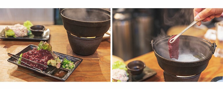 「キモしゃぶ」880円。生でもいけそうな新鮮なレバーを軽くしゃぶしゃぶして。