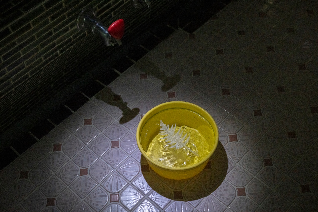 男湯からにじり口のような通路を通って女湯へ巡る展示空間の構造も面白い。それぞれの空間で作品の構成がかなり違うので、目が慣れてから男湯に戻ってみるのも面白い。