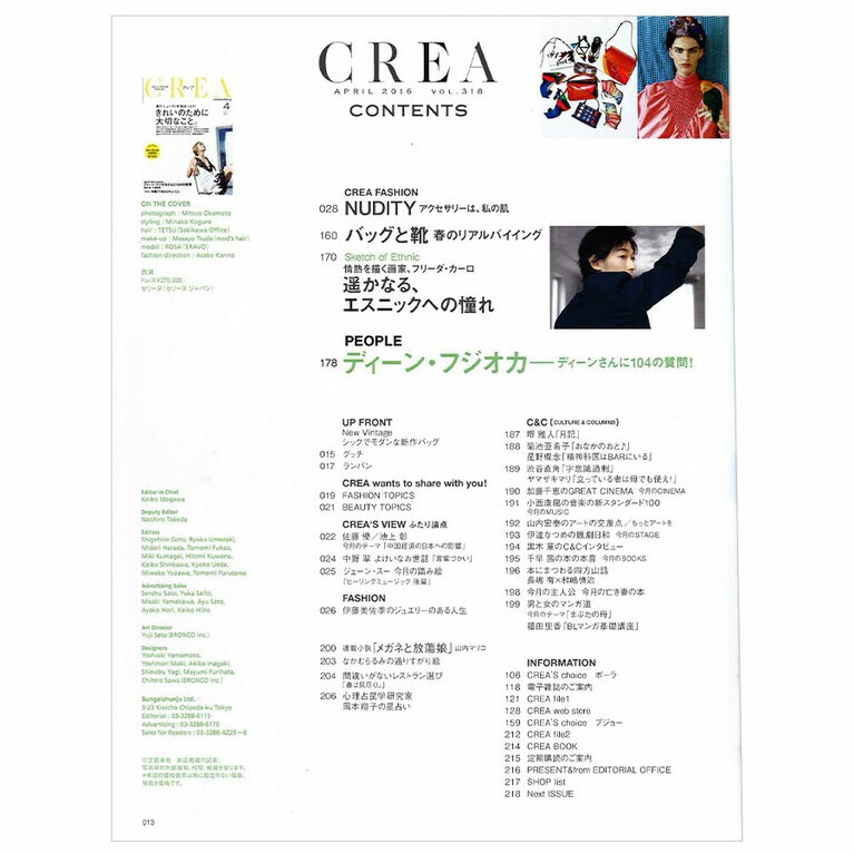 2016年4月号目次。
