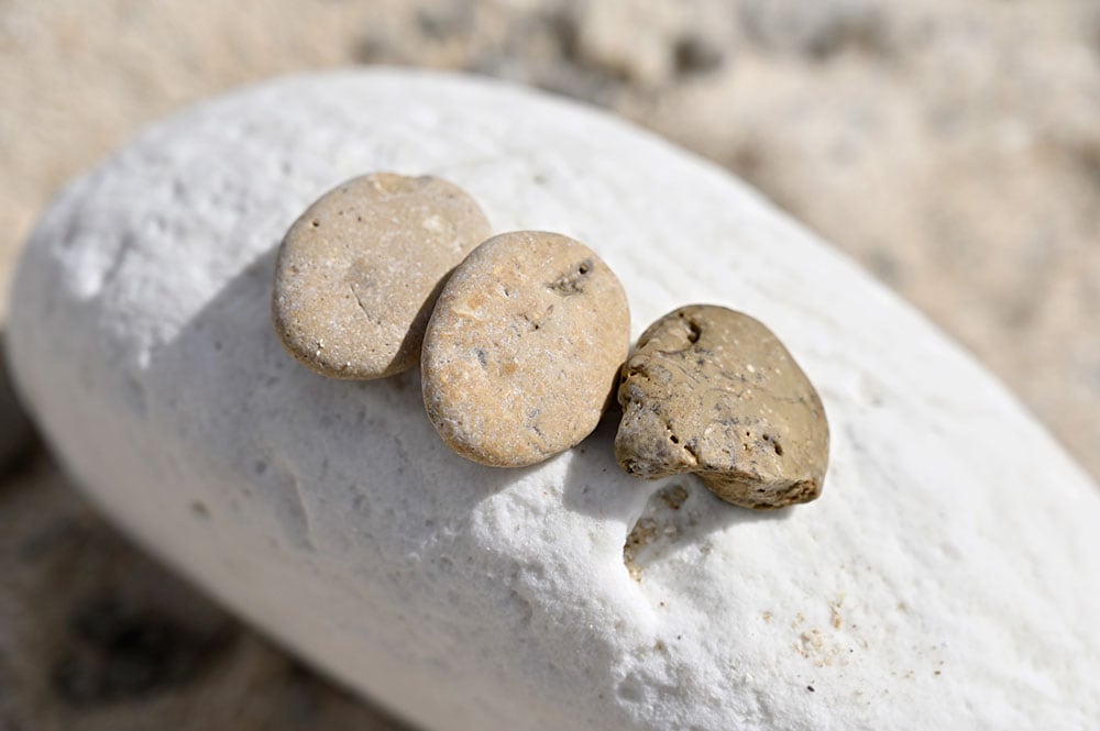 イシキ浜。重みのある小石を3つ集めて、男性の健康祈願を行う。
