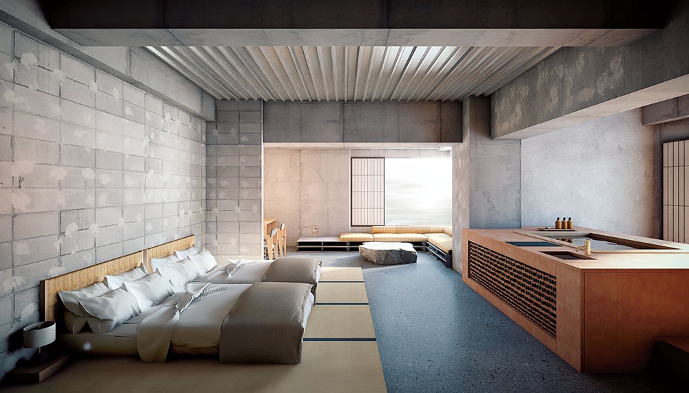 全24室に温泉露天風呂を備えている「松本十帖WEST」の客室。