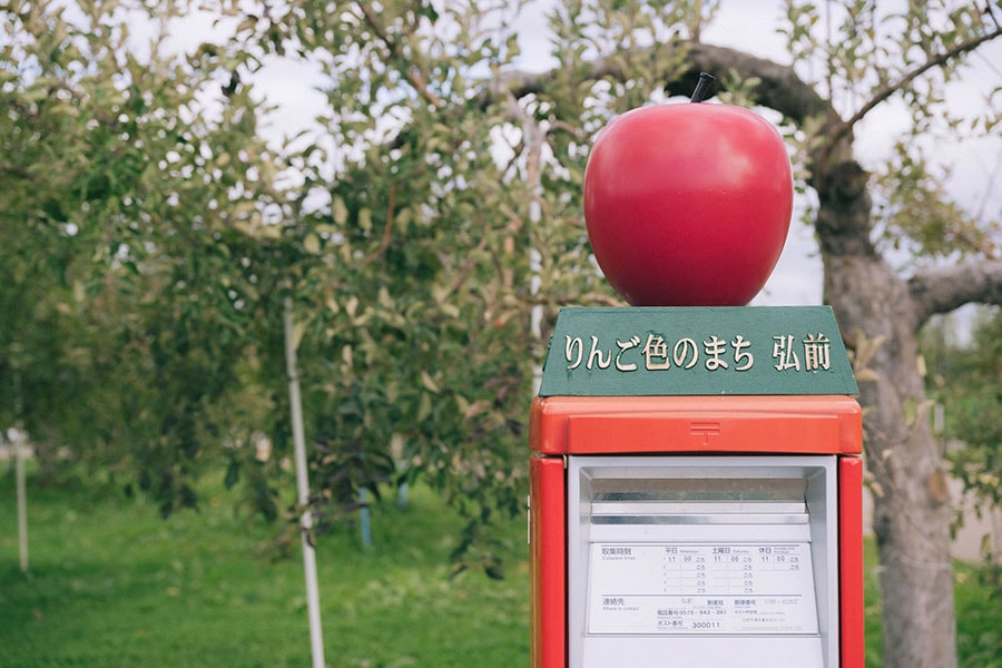 公園内のポストにもりんごのオブジェが！