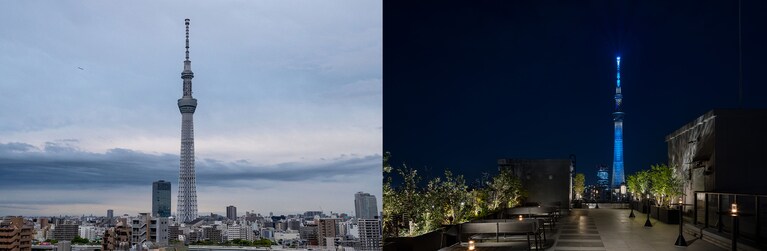 東京スカイツリー®側はこんな感じ。日没前後の眺めも素敵です。