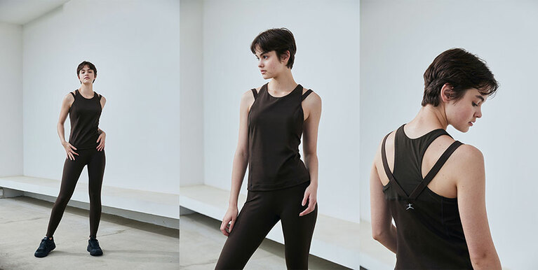 エニイモーション タンクトップ 11,000円、エニイモーション レギンス 11,000円。