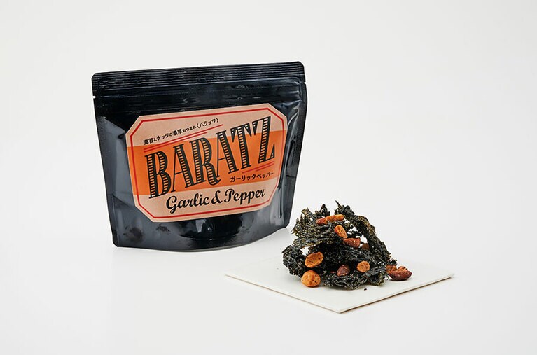 byJAPAN「海苔とナッツの濃厚おつまみ BARATZ ガーリックペッパー」47g 700円。