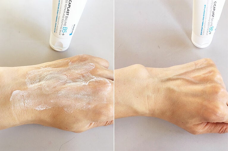 左の状態から丁寧に塗り込むと、しばらく後には右のようになじみます。