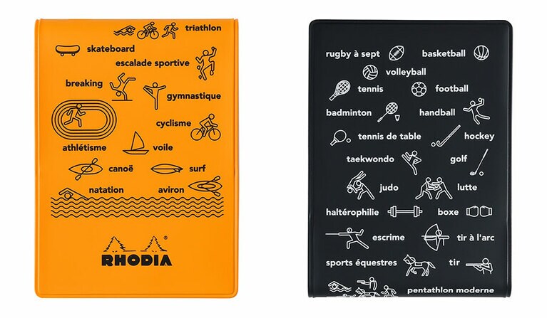 RHODIA 11 Cover Français vol.2「Sports」は、オレンジとブラックの2色展開。各990円。