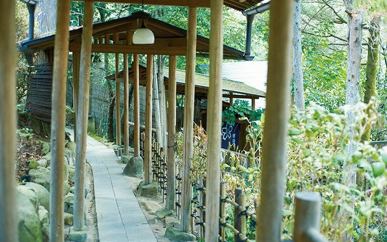 屈折しながら奥へと延びる渡り廊下は探検するような感覚で。