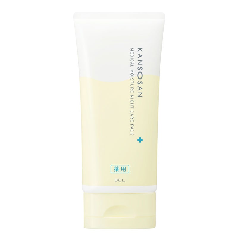 ナイアシンアミドとパンテノールのふたつの有効成分を配合し、美白と肌あれ予防。さらに保湿成分として、ワセリン、アミノ酸、セラミド、天然ビタミンEなども配合。塗って寝るだけでしっとり透明感があり、メイクノリのいい肌に導く。石油系界面活性剤、パラベン、タール色素、アルコール、合成香料、シリコーンすべてフリー。乾燥さん　薬用ナイトケアパック（医薬部外品）70g 1,760円／BCLカンパニー