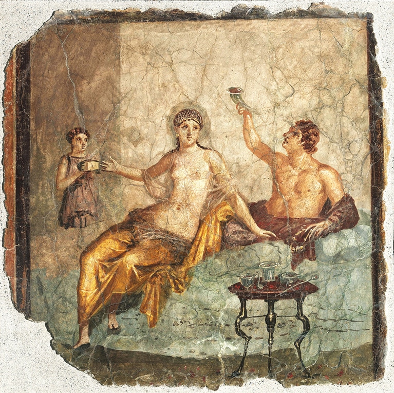《ヘタイラ(遊女)のいる饗宴》1世紀　フレスコ　ナポリ国立考古学博物館蔵　Photo©Luciano and Marco Pedicini